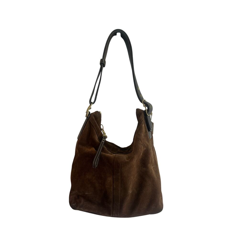 Vintage Coach Suede Hobo Bag Dark Brown Gold Legacy Leather Purse-Some Use - Picture 3 of 16